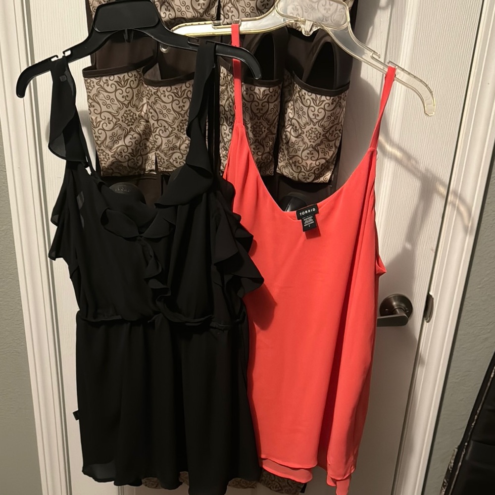 Black Ruffle Tank Top and Coral Tank Top